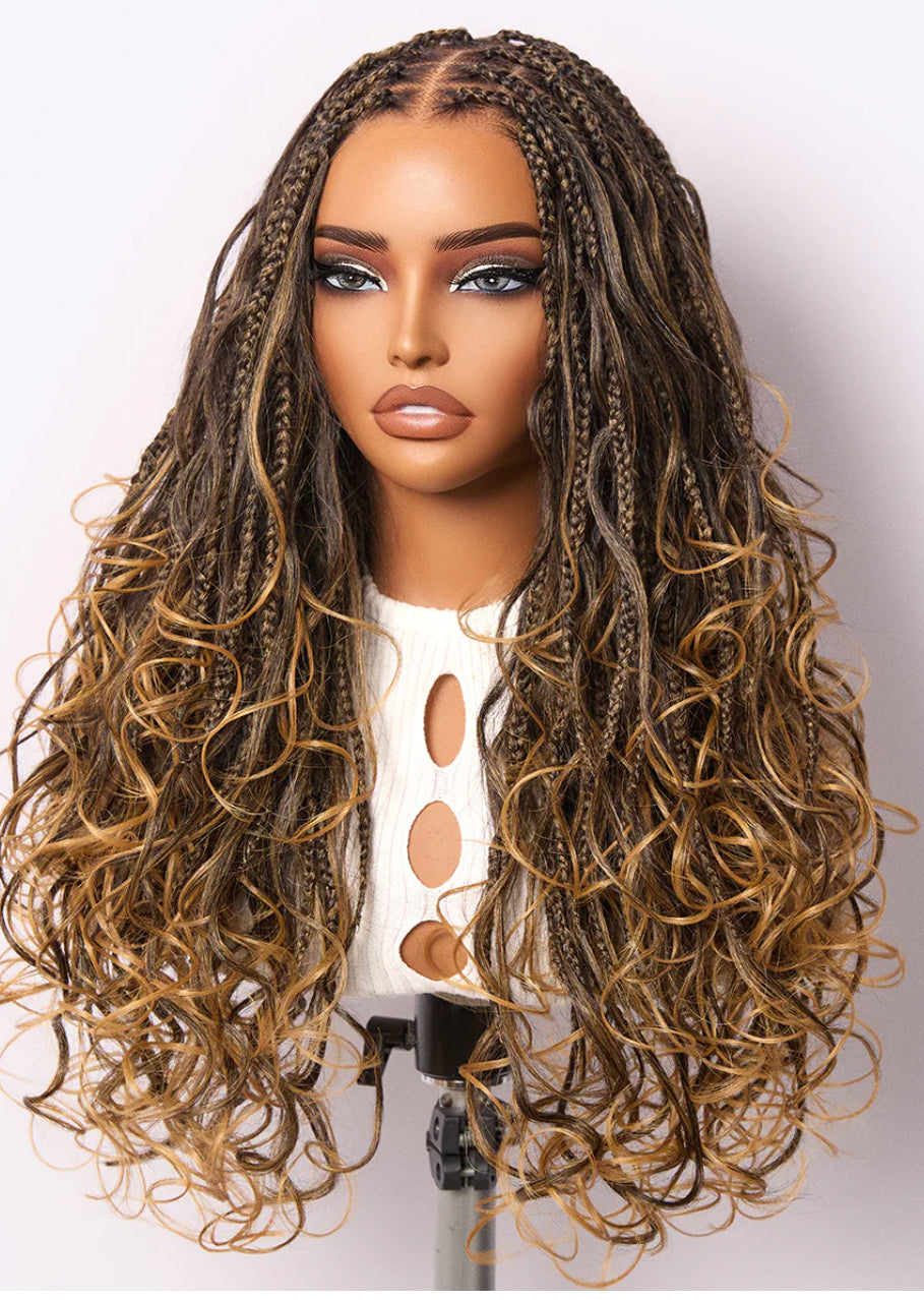 Full lace knotless Boho Curls Braided Long Wig