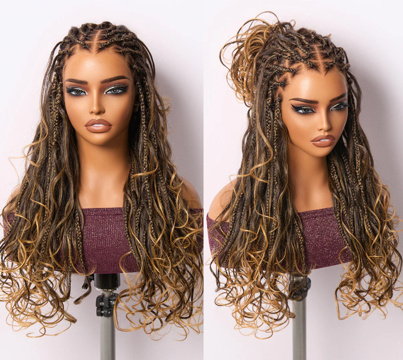 Full lace knotless Boho Curls Braided Long Wig