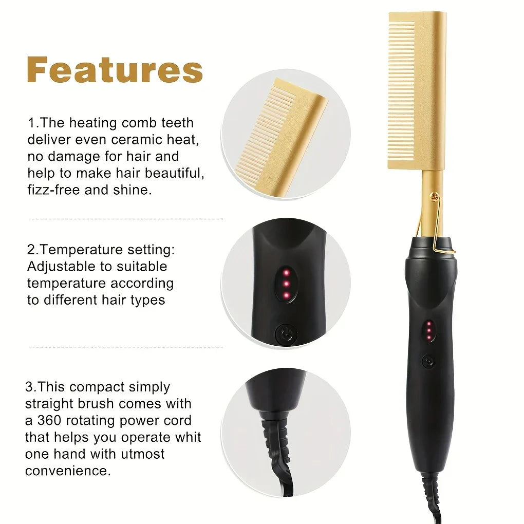 Electric Hair Comb 2-in-1, Curling Iron With Dual Use For Electric Straightening, Electric Straightening Comb