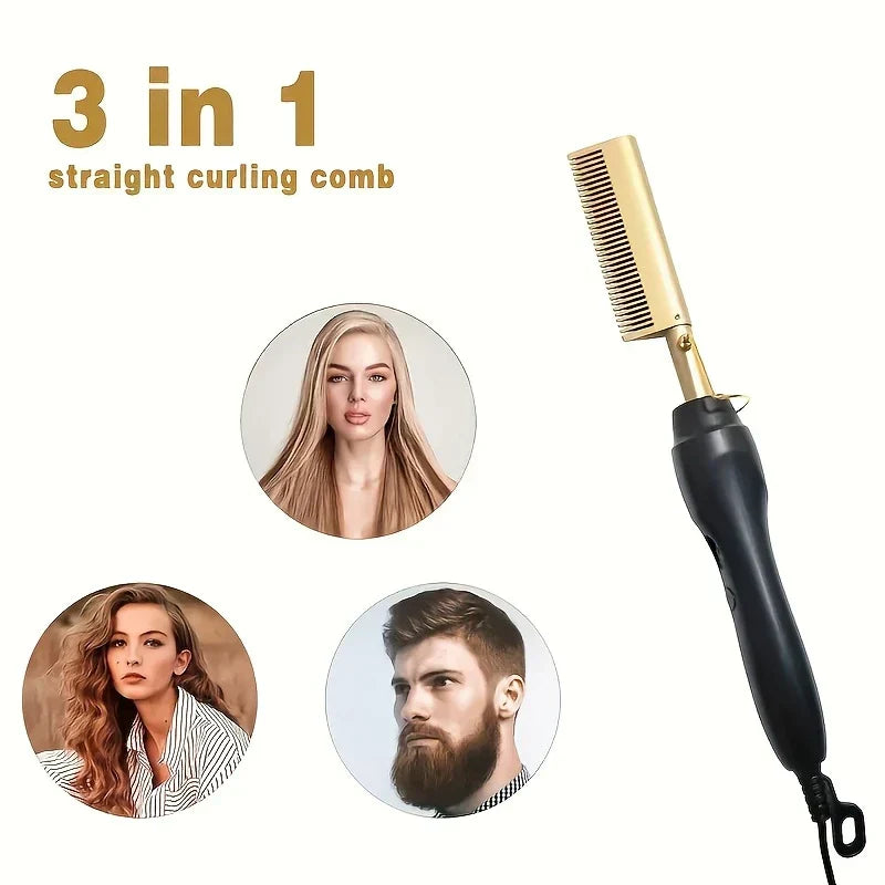 Electric Hair Comb 2-in-1, Curling Iron With Dual Use For Electric Straightening, Electric Straightening Comb