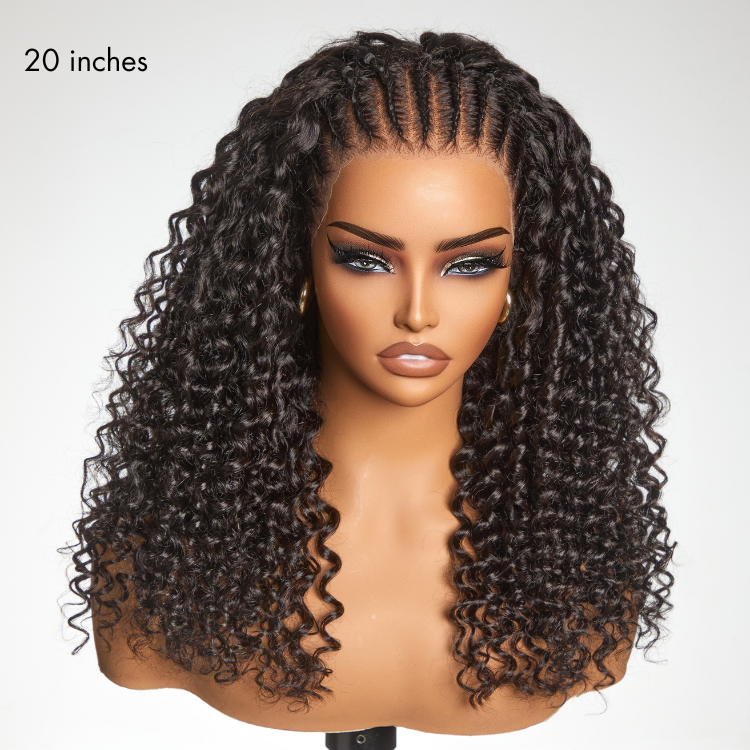 Knotless Fulani Braids Deep Wave Glueless Ear-to-ear 13x4 Frontal HD Lace Wig Human Hair