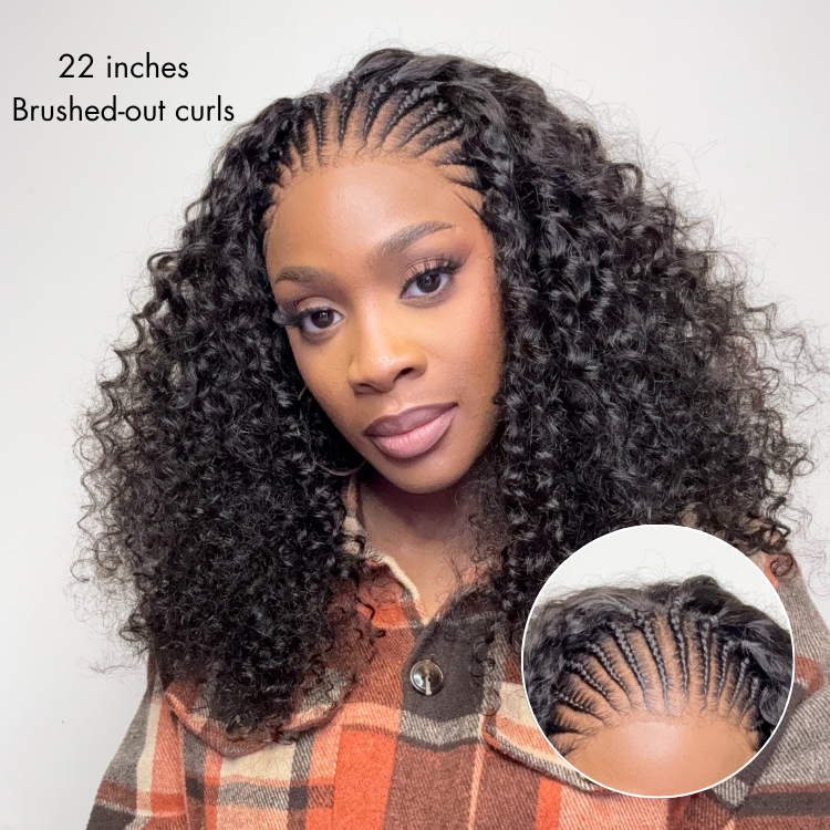 Knotless Fulani Braids Deep Wave Glueless Ear-to-ear 13x4 Frontal HD Lace Wig Human Hair
