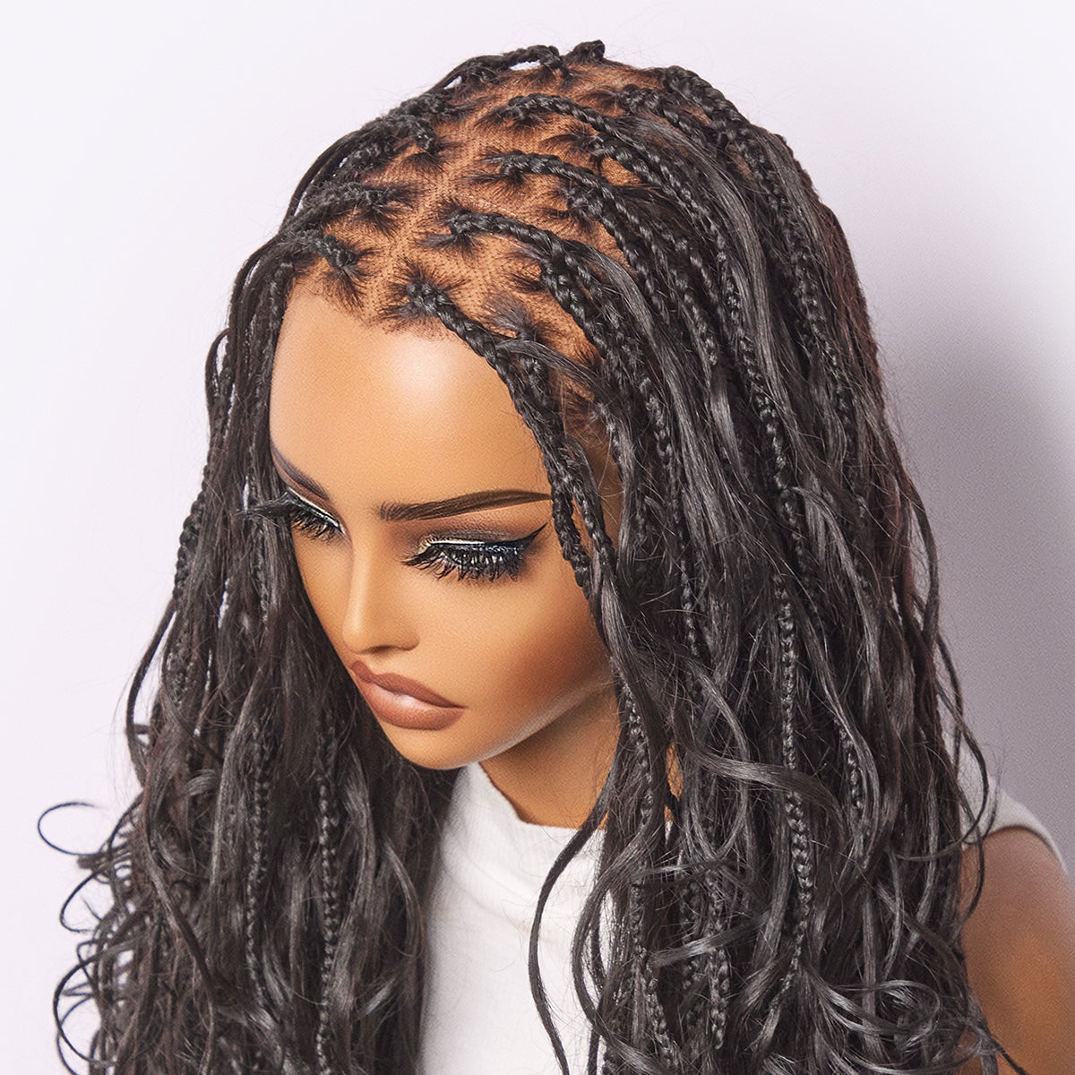 French Curl Knotless Boho Braids HD Full Lace Long Wig Flexi Fit Invisi Drawstring Cap