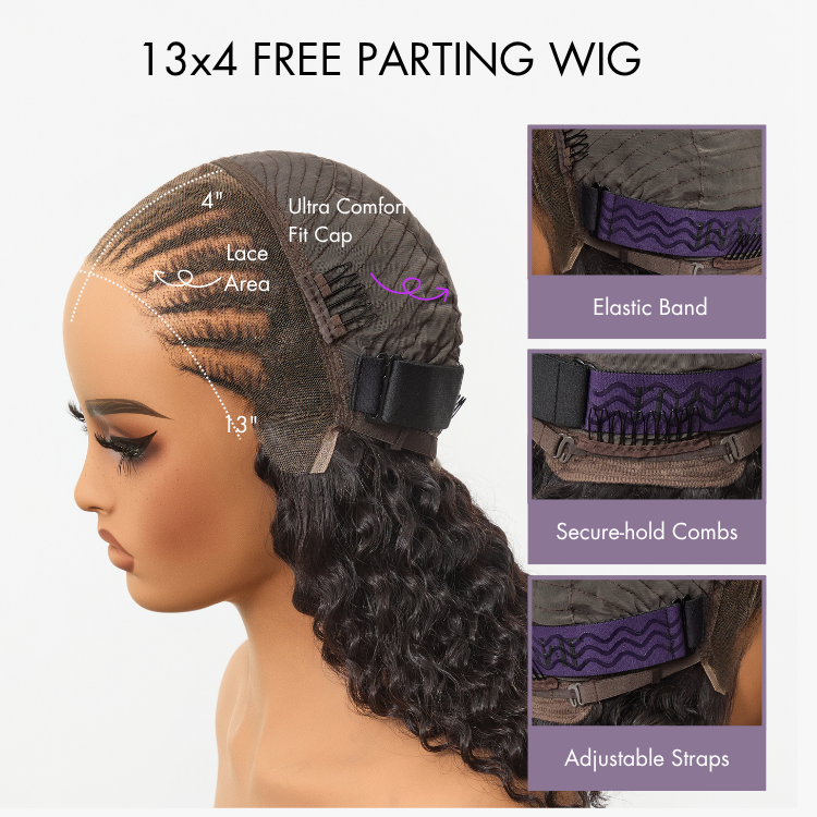 Knotless Fulani Braids Deep Wave Glueless Ear-to-ear 13x4 Frontal HD Lace Wig Human Hair