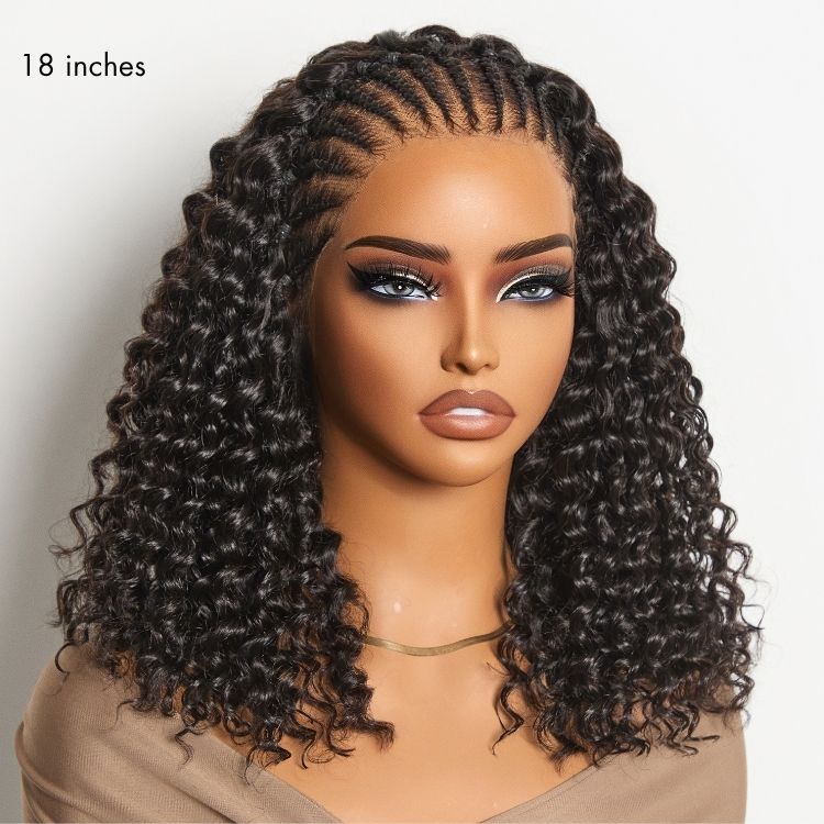 Knotless Fulani Braids Deep Wave Glueless Ear-to-ear 13x4 Frontal HD Lace Wig Human Hair