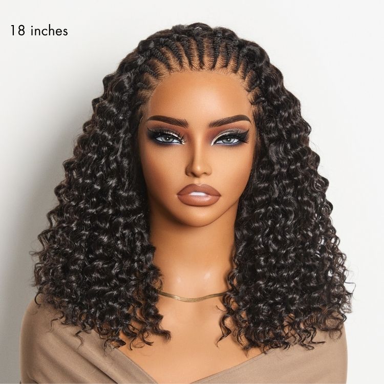 Knotless Fulani Braids Deep Wave Glueless Ear-to-ear 13x4 Frontal HD Lace Wig Human Hair