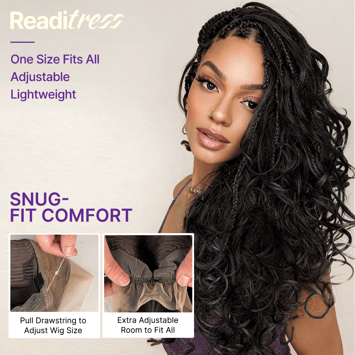 French Curl Knotless Boho Braids HD Full Lace Long Wig Flexi Fit Invisi Drawstring Cap