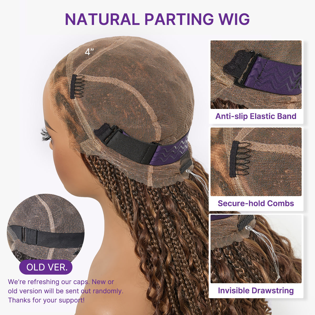 French Curl Knotless Boho Braids HD Full Lace Long Wig Flexi Fit Invisi Drawstring Cap